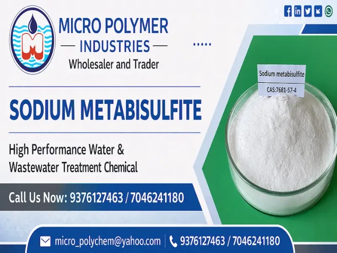 Micro Polymer Industries is a trusted Sodium Metabisulfite wholesaler and Trader in Ahmedabad, Gujarat, offering high-purity chemicals for water treatment, textile processing, and industrial applications across India. Sodium Metabisulfite is a powerful reducing agent widely used for dechlorination, bleaching, and chemical processing due to its strong antioxidant and preservative properties.