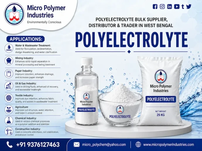Micro Polymer Industries is a trusted Polyelectrolyte Bulk Supplier, Distributor & Trader in West Bengal, delivering high-performance water and wastewater treatment chemicals for industrial applications.