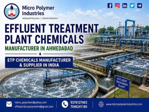 Micro Polymer Industries is a leading manufacturer and supplier of high-performance Effluent Treatment Plant Chemicals in Ahmedabad, Gujarat, serving industries across India. Our advanced ETP chemicals are designed to improve wastewater treatment efficiency, reduce sludge volume, and ensure compliance with pollution control standards.