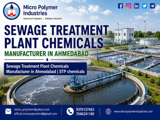Micro Polymer Industries offers premium quality Sewage Treatment Plant Chemicals in Ahmedabad, Gujarat, designed for efficient domestic wastewater treatment. Our STP chemicals ensure effective removal of suspended solids, organic matter, and odor control.  We provide reliable and cost-effective solutions for residential, commercial, and industrial sewage treatment systems.