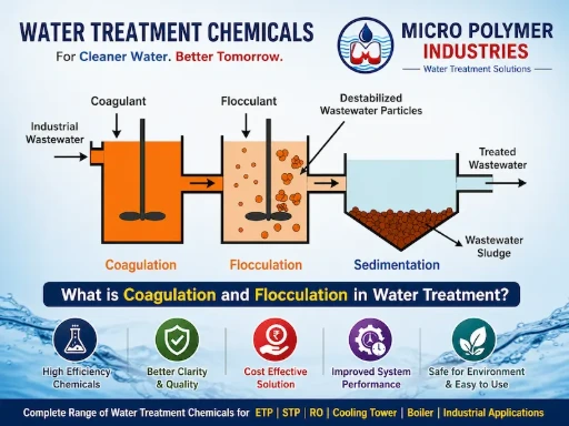 A Coagulant Chemical is a water treatment chemical used to destabilize fine suspended particles, colloids, emulsified oils, and color-causing impurities present in water and wastewater.  These particles carry negative electrical charges that prevent them from settling naturally. Coagulants neutralize these charges, allowing particles to combine into larger flocs that can easily settle or be removed through sedimentation, flotation, or filtration.