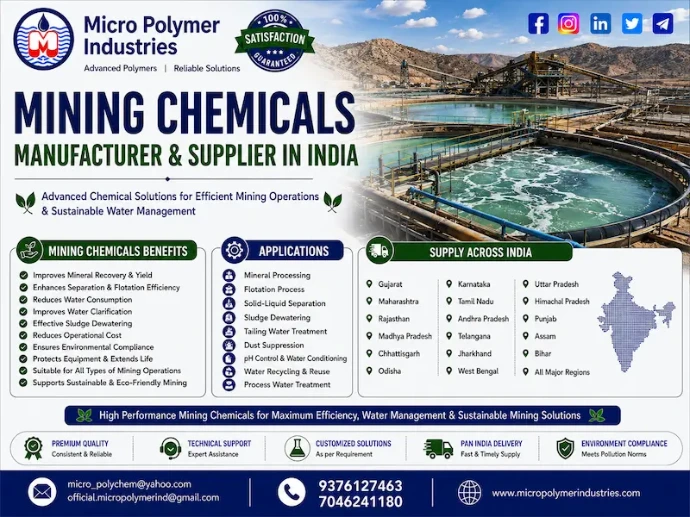 Micro Polymer Industries is a trusted Mining Chemicals Manufacturer & Supplier in India, delivering high-performance chemical solutions for mining companies, mineral beneficiation plants, coal washeries, iron ore processing units, and metal extraction facilities.