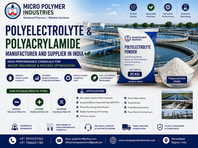 Looking for a trusted Polyelectrolyte & Polyacrylamide Manufacturer and Supplier in India? Micro Polymer Industries is a leading manufacturer of high-performance water treatment chemicals, serving industries across India since 1992.
