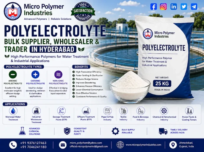 Micro Polymer Industries is a leading Polyelectrolyte Bulk Supplier, Wholesaler & Trader in Hyderabad, manufacturing and supplying premium-quality industrial water and wastewater treatment chemicals for industries across Hyderabad and Telangana.