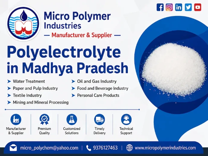 Micro Polymer Industries is a leading supplier of high-performance Polyelectrolyte in Madhya Pradesh, providing reliable water and wastewater treatment chemical solutions for various industries. Our manufacturing unit is located in Ahmedabad, Gujarat, India.