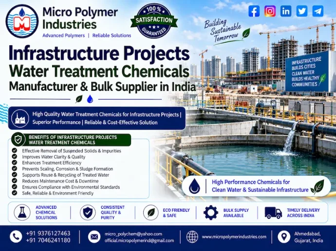 Micro Polymer Industries is a trusted Infrastructure Projects Water Treatment Chemicals Manufacturer & Bulk Supplier in India, providing industrial water and wastewater treatment chemicals for construction projects, infrastructure development, commercial complexes, residential townships, highways, metro projects, airports, industrial parks and large-scale development projects.