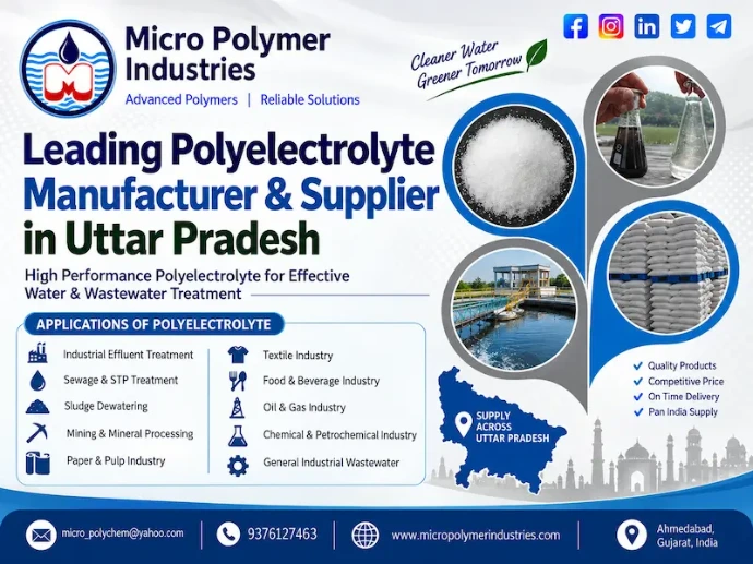 Micro Polymer Industries is a leading Polyelectrolyte supplier in Uttar Pradesh, offering high-quality polymers for industrial water and wastewater treatment. Our manufacturing unit is located in Ahmedabad, Gujarat, India.