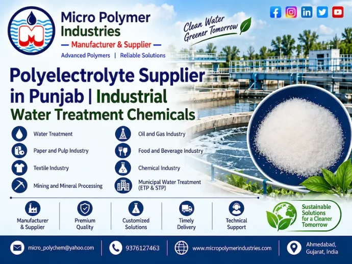 Micro Polymer Industries is a reliable Polyelectrolyte Supplier in Punjab, supplying industrial water and wastewater treatment chemicals for clarification, sludge dewatering and industrial process water treatment applications.