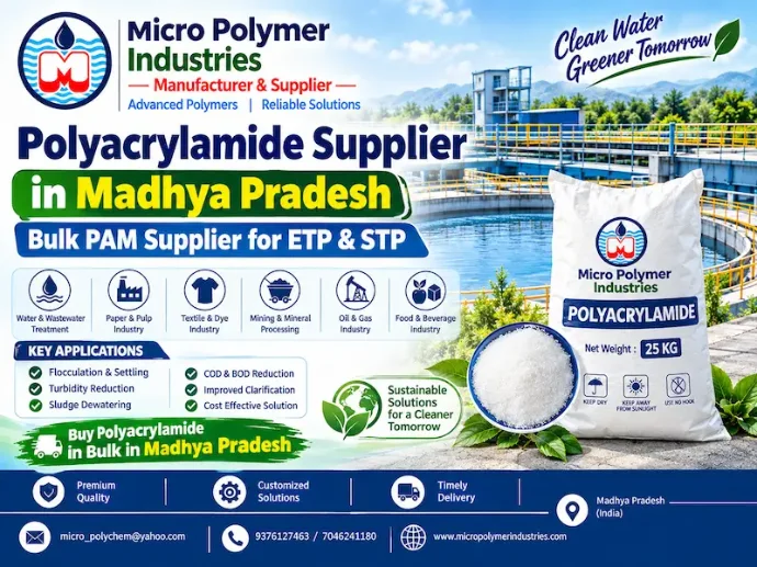 Micro Polymer Industries is a trusted Polyacrylamide Supplier in Madhya Pradesh, supplying Polyacrylamide for industrial wastewater treatment, mining, mineral processing, ETP, STP, sludge dewatering and clarification.