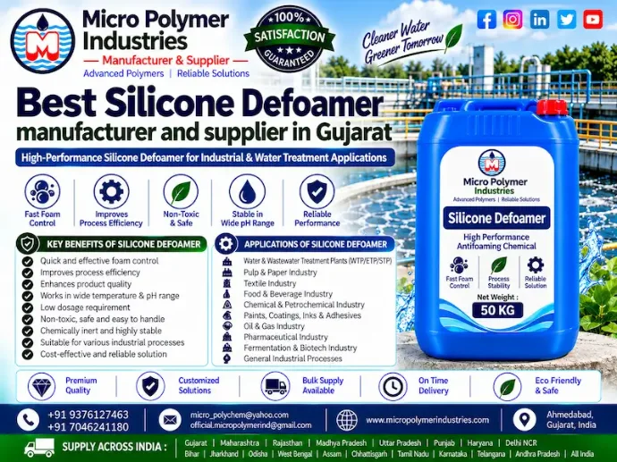 Micro Polymer Industries is a leading manufacturer and supplier of premium quality Silicone Defoamer in Gujarat, India. Our advanced anti-foam solutions are specially formulated to control and eliminate foam in various industrial processes, ensuring smooth operations and improved production efficiency.